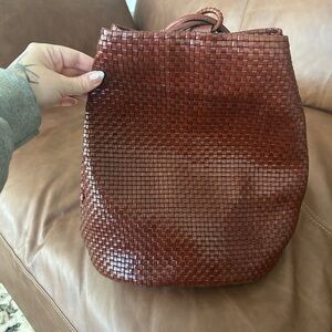 Woven Leather Backpack - Brown